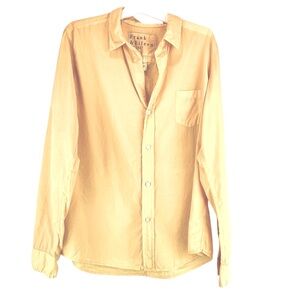 Frank & Eileen Barry Signature Crinkle Tailored Button-Up Shirt Yellow Sz L